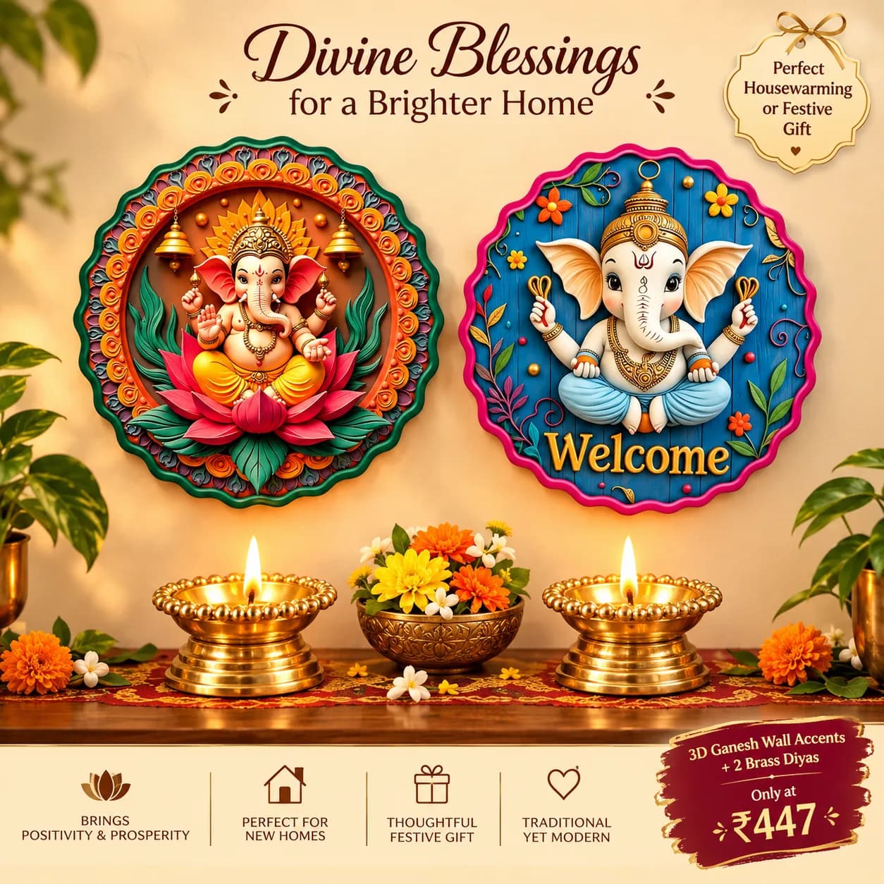 Shubh Aarambh Set | 3D Ganesha Wall Accents