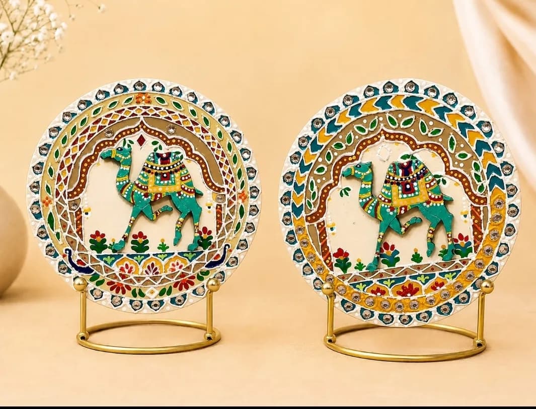 Royal Rajasthan Camel Tales: Set of 2 wall accents 2