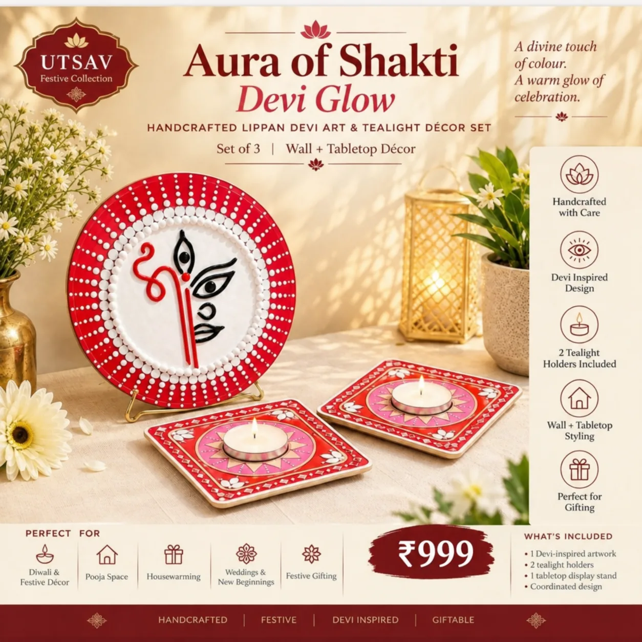 Aura of Shakti: Devi Glow (3-piece décor set)