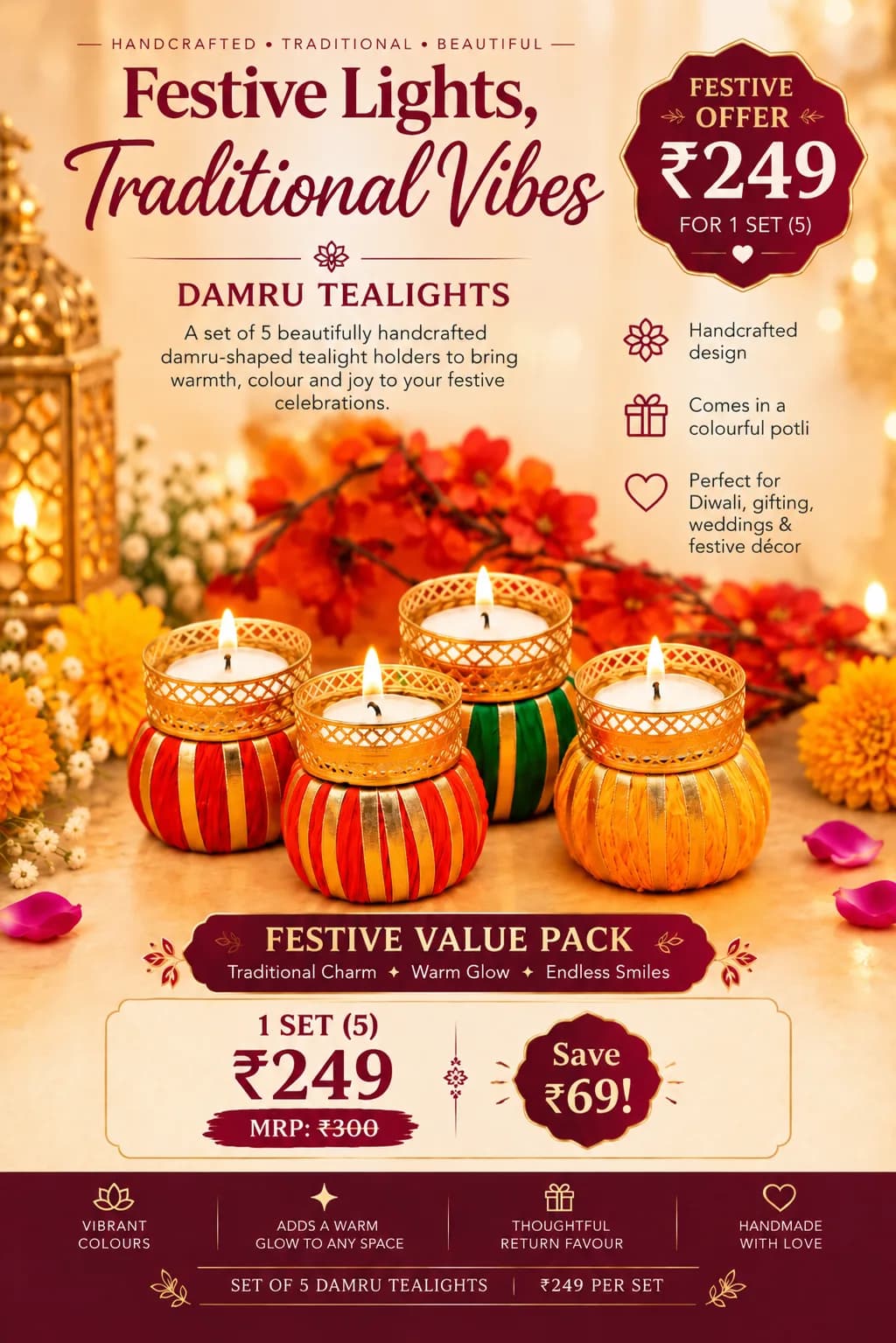 Damru Tealight Holders | Set of 5